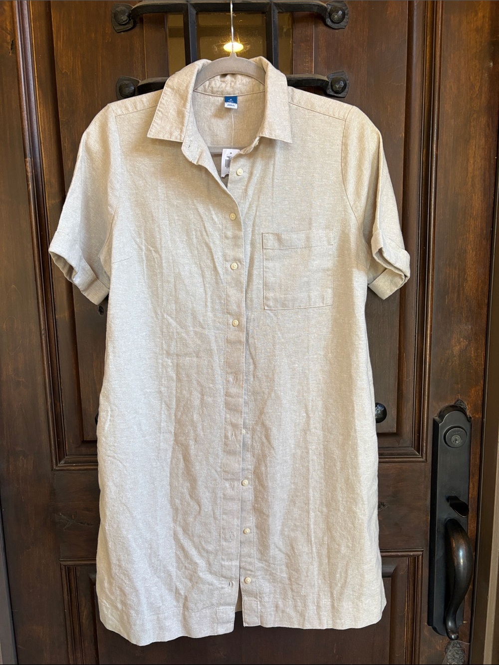 Old Navy Linen-Blend Cream Midi Shirt Dress